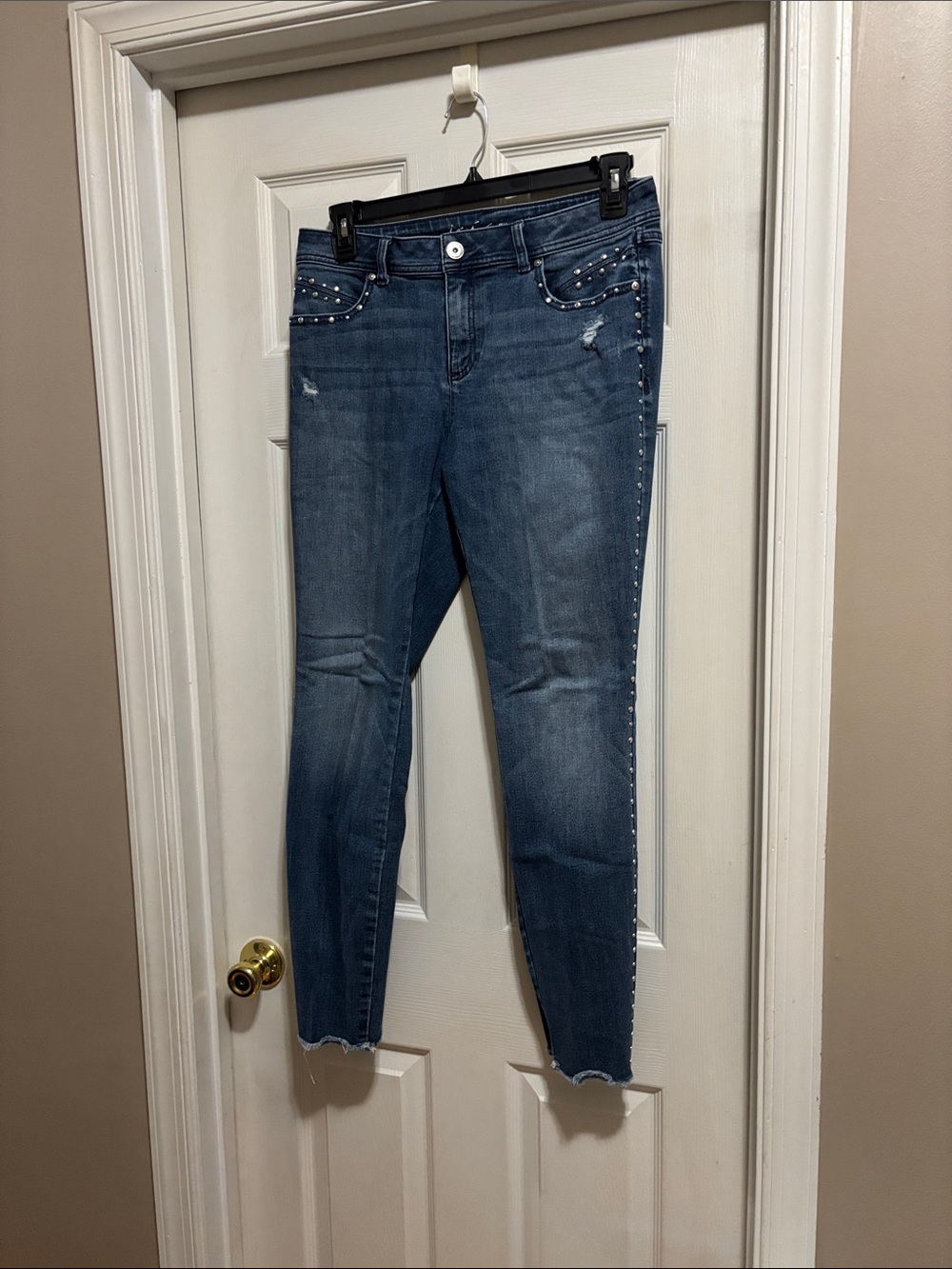 Dark Blue Women's Skinny Jeans with Side Stud Detail